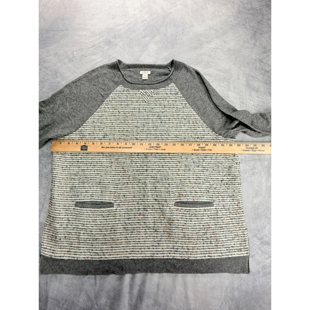 J Crew Womens sz XL Gray Tweed Front Merino Wool‎ Blend Sweater preppy academia